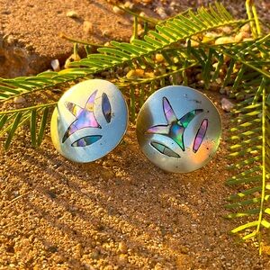 Abalone Inlay Silver Screw-on Earrings